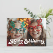 レトロ ホワイト 手書き風 メリークリスマス 1枚の写真 シーズンカード (スタンド正面)