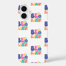 レトロ・ボヘミアン・ビー・カインド - カラフルでグルービーな花とハート iPhone 16ケース