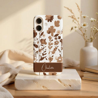 レトロ ボホ アーシー フラワー 名入れ iPhone 16ケース