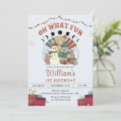 レトロ ボホ スノーマン クリスマス ツリー バースデー パーティー 招待状 (スタンド正面)