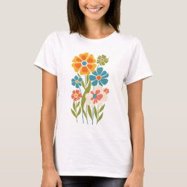 レトロ・ボホ・フラワーのイラスト Tシャツ
