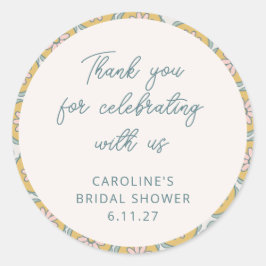 レトロ ボホ フラワー イエロー カスタム シャワー サンクス ラウンドシール