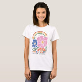 レトロ・ボホ・フラワー・レインボー・クオート Tシャツ (正面フル)