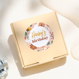 レトロ・ボホ・ワイルドフラワー・ガール誕生日パーティー ラウンドシール