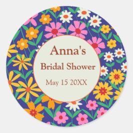 レトロ ボーホー ピンク オレンジ フラワー ブライダル シャワー ラウンドシール