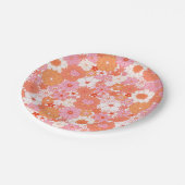 レトロ ボーホー ピンク オレンジ 花柄 かわいい花 ペーパープレート (アングル)