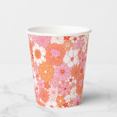 レトロ ボーホー ピンク オレンジ 花柄 オーダーメイド ベビーシャワー 紙コップ (裏面)