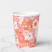 レトロ ボーホー ピンク オレンジ 花柄 オーダーメイド ベビーシャワー 紙コップ (右)