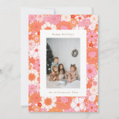 レトロ ボーホー ピンク オレンジ 花柄 キュート フォト シーズンカード (正面)