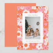 レトロ ボーホー ピンク オレンジ 花柄 キュート フォト シーズンカード (正面/裏面)