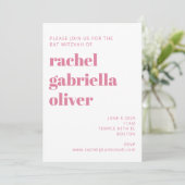 レトロ ボーホー ピンク グリーン フラワー グルービー バット ミッツヴァー 招待状 (スタンド正面)