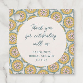 レトロ ボーホー フラワー イエロー カスタム シャワー サンクス フェイバータグ