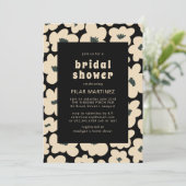 レトロ ボーホー ブラック ホワイト フラワーブライダルシャワー 招待状 (スタンド正面)
