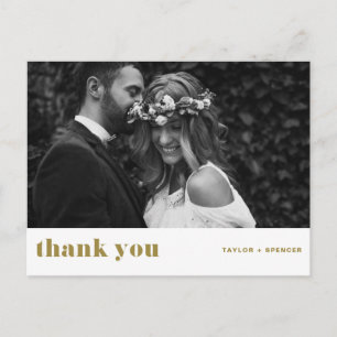 レトロ ボールド タイポグラフィー ゴールド ウェディング サンクス ポストカード