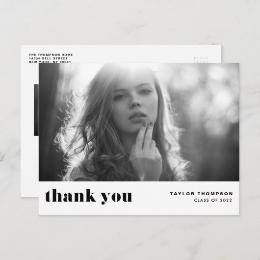 レトロ ボールド タイポグラフィー ブラック 卒業 ありがとうございます ポストカード (正面/裏面)