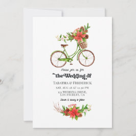 レトロ・ポインセチア自転車のクリスマス・ホリデー・ウェディング 招待状