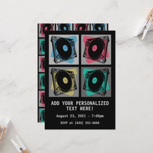 レトロ ポップ アートターンテーブル 招待状 (正面/裏面インサイチュ)