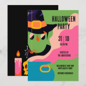 レトロ ポップ ハロウィン ヴィンテージ コスチューム パーティー 招待状 (正面/裏面)