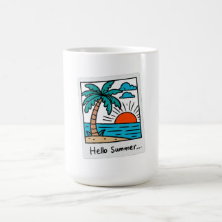レトロ ポラロイド こんにちは サマー トロピカル ビーチ 日没 コーヒーマグカップ