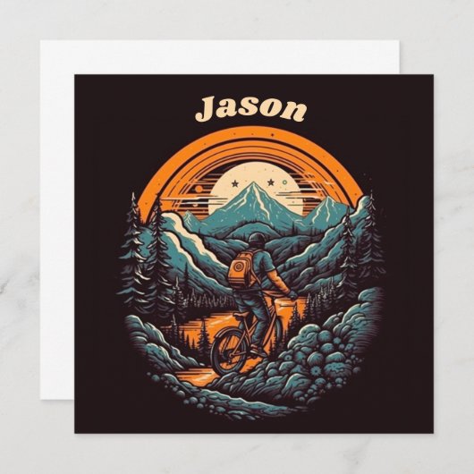 レトロ マウンテン アドベンチャー サイクリング ライフ、カスタム 招待状 (正面/裏面)