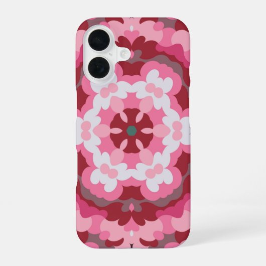 レトロ・マンダラ ピンク・赤・白 iPhone 16ケース (裏面)