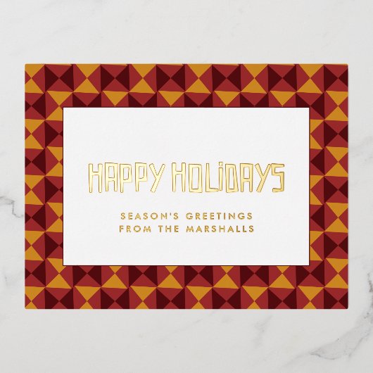 レトロ ミッドセンチュリー柄のハッピーホリデー 箔シーズンポストカード (正面)