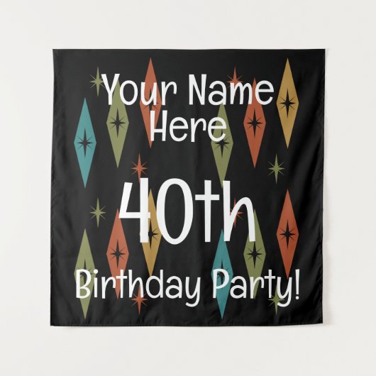 レトロ ミッドセンチュリー オーダーメイド 誕生日 タペストリー (正面)