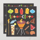 レトロ ミッドセンチュリー バーベキュー パーティー ご招待 招待状 (正面/裏面)