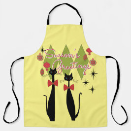 レトロ·ミッドセンチュリー·モダンキャッツ·クリスマス エプロン