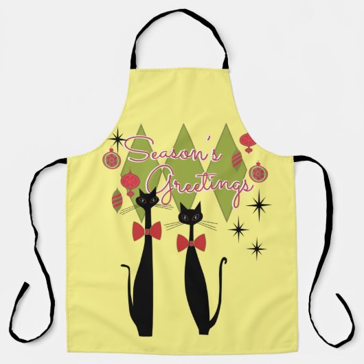 レトロ·ミッドセンチュリー·モダンキャッツ·クリスマス エプロン (正面)