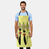 レトロ·ミッドセンチュリー·モダンキャッツ·クリスマス エプロン (着用した状態)