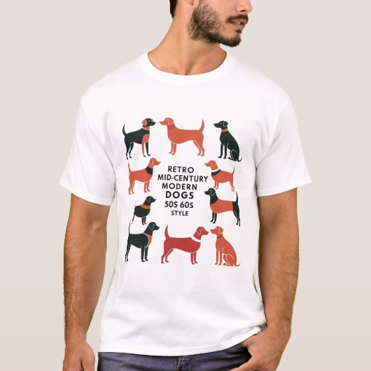 レトロ ミッドセンチュリー モダン 犬 50年代 60年代 スタイル 抽象画 Tシャツ (正面)