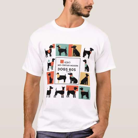 レトロ ミッドセンチュリー モダン 犬 50年代 60年代 スタイル 抽象画 Tシャツ (正面)