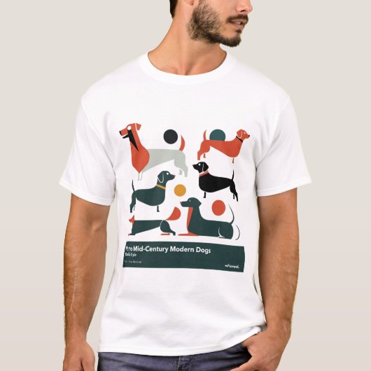 レトロ ミッドセンチュリー モダン 犬 50年代 60年代 スタイル 抽象的 Tシャツ (正面)
