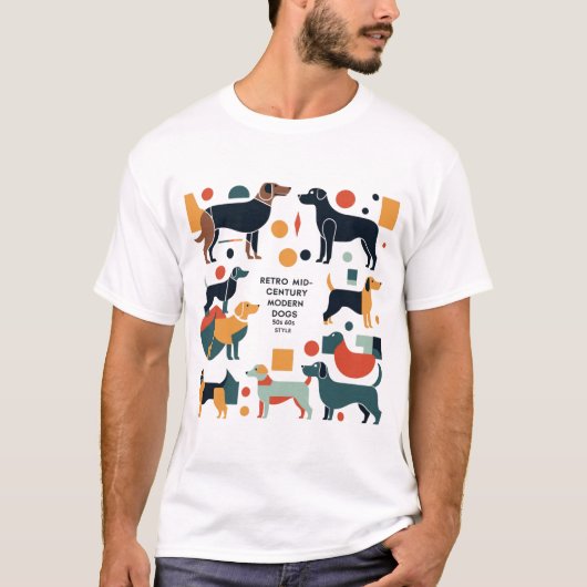 レトロ ミッドセンチュリー モダン 犬 50年代 60年代 スタイル 抽象的 Tシャツ (正面)