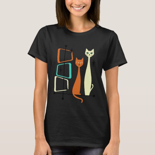 レトロ ミッドセンチュリー モダン 猫 50年代 60年代 スタイル Tシャツ (正面)