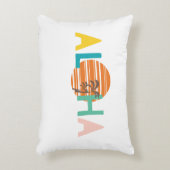 レトロ、ミニマリスト「アロハ」ハワイ・サンセットパームツリー アクセントクッション (正面(垂直))