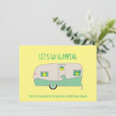 レトロ ミントグリーン 缶詰ハム トレーラー グランピング 招待状 (スタンド正面)