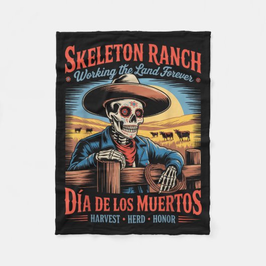 レトロ メキシコ死者の日 カウボーイ 農夫 フリースブランケット (正面)