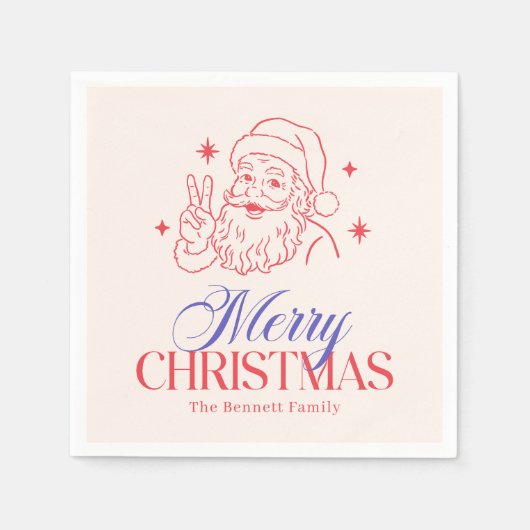 レトロ メリークリスマス サンタ スタンダードカクテルナプキン (正面)