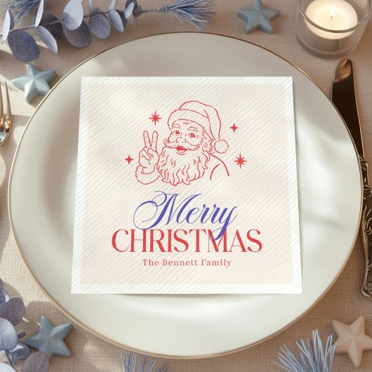 レトロ メリークリスマス サンタ スタンダードカクテルナプキン