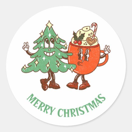 レトロ メリークリスマス ラウンドシール (正面)