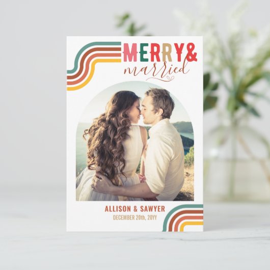 レトロ メリー&マリード 1枚の写真 ミニマルなホリデー サンキューカード (スタンド正面)