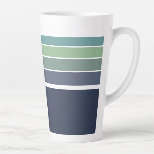 レトロ/モダン青と緑ストライプの カフェラテマグ (右)