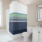 レトロ/モダン青と緑ストライプの シャワーカーテン (インサイチュ)