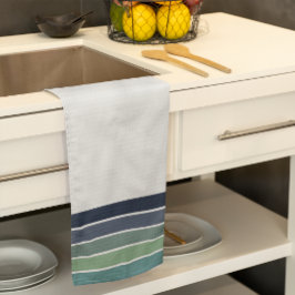 レトロ/モダン青と緑「サーフボード」 ストライプの キッチンタオル