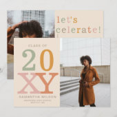 レトロ モダン ミニマリスト 2 枚の写真を使った卒業のお知らせ 招待状 (正面/裏面)