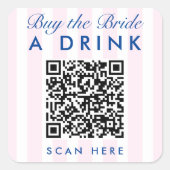 レトロ モダン ヴィンテージ ピンク ハッチェロレット QR コード スクエアシール (正面)