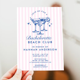 レトロ モダン ヴィンテージ ブルー ハッピー バチェロレッテ ウィークエンド 招待状