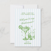 レトロ モダン ヴィンテージ ブルー ブライズメイド への 提案 カード (正面)